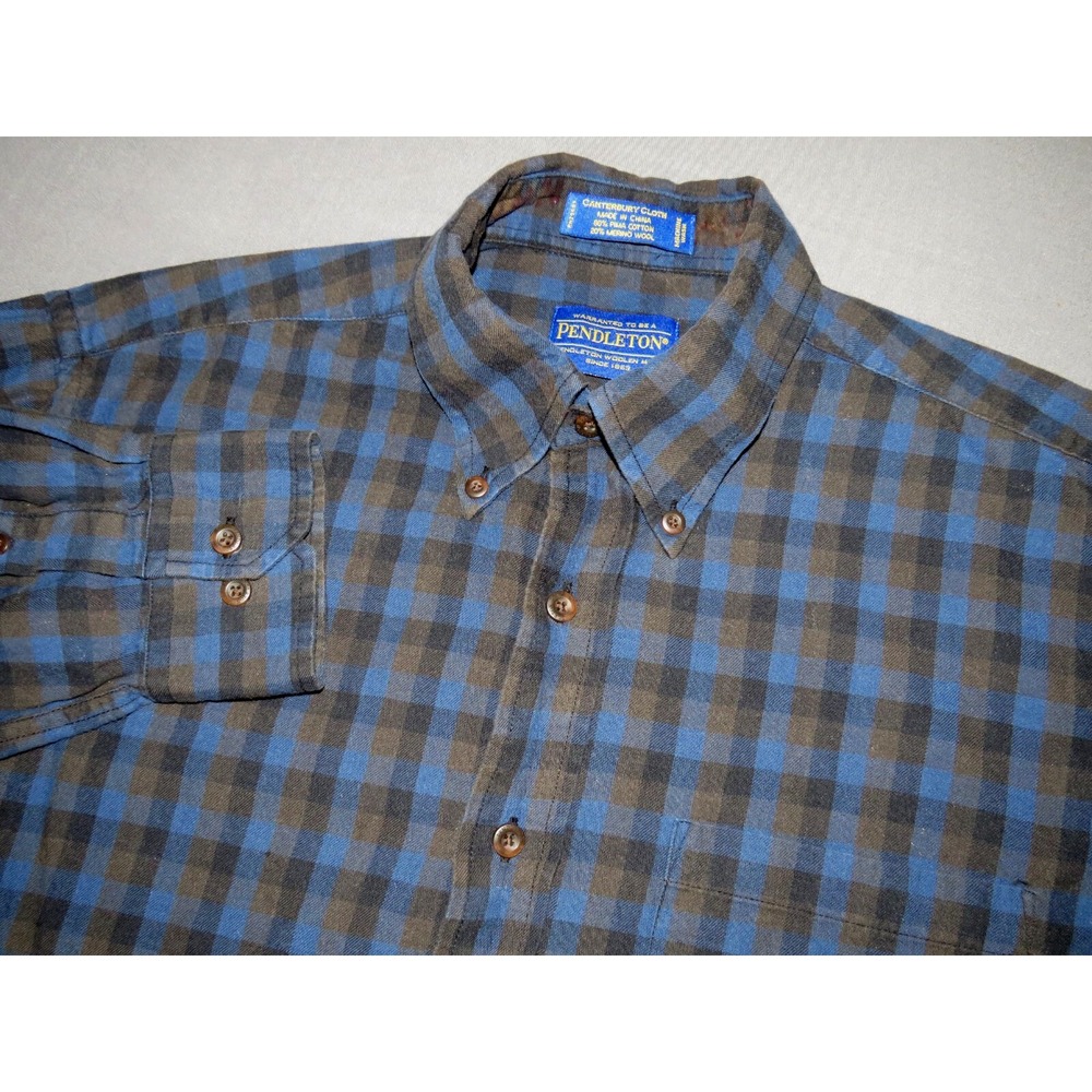 Men's PENDLETON Canterbury Cloth Wool/Cotton Plaid Button Up‎ Shirt Medium